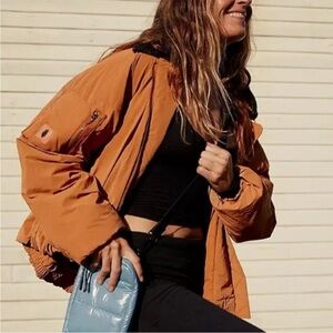 FP Movement Outpost Bomber Jacket XS Boho Removable Collar Free People Brown